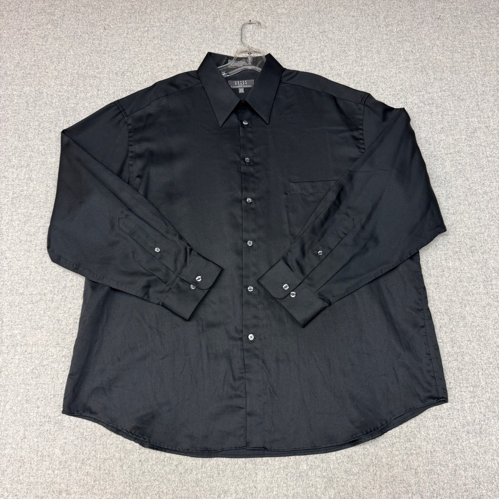 Crazy Horse Dress Shirt 17.5 34-35 Black Sateen Long Sleeve Button Up Pocket Men